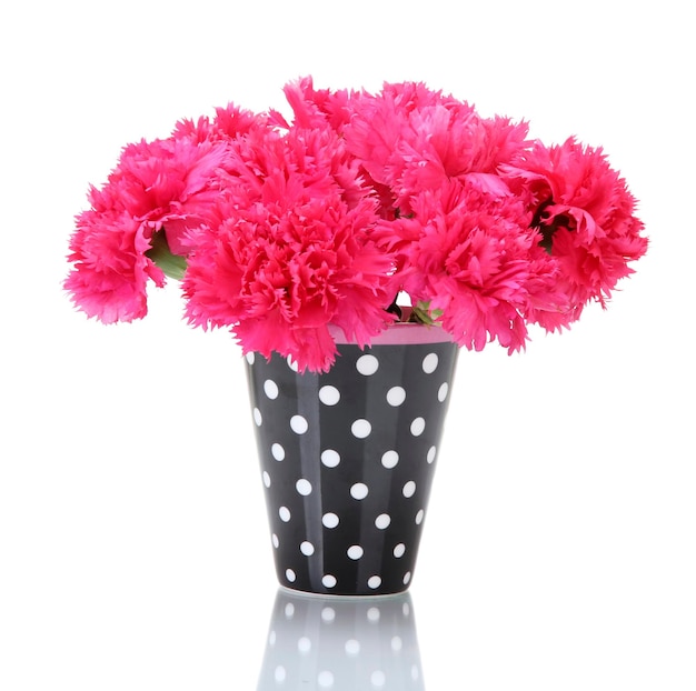 Bouquet of carnations in a vase isolated on white