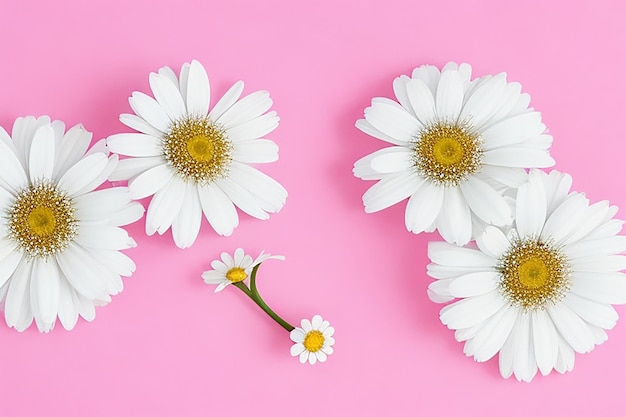 Foto un bouquet di camomilla su uno sfondo rosa pastello con vuoto