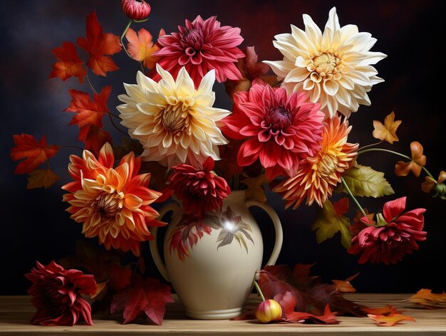 Bouquet of chrysanthemums and dahlias