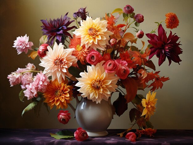Bouquet of chrysanthemums and dahlias