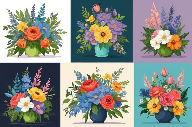 Photo bouquet collection colorful flower illustrations for covers and artwork