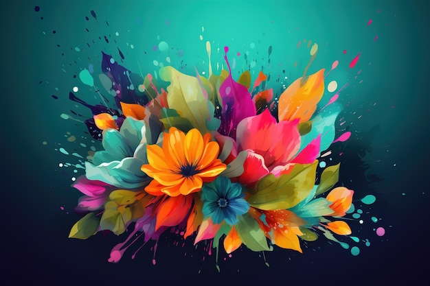 Bouquet of colorful flowers art abstract flower illustration Generative AI