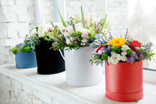 Bouquet of colorful flowers on the table