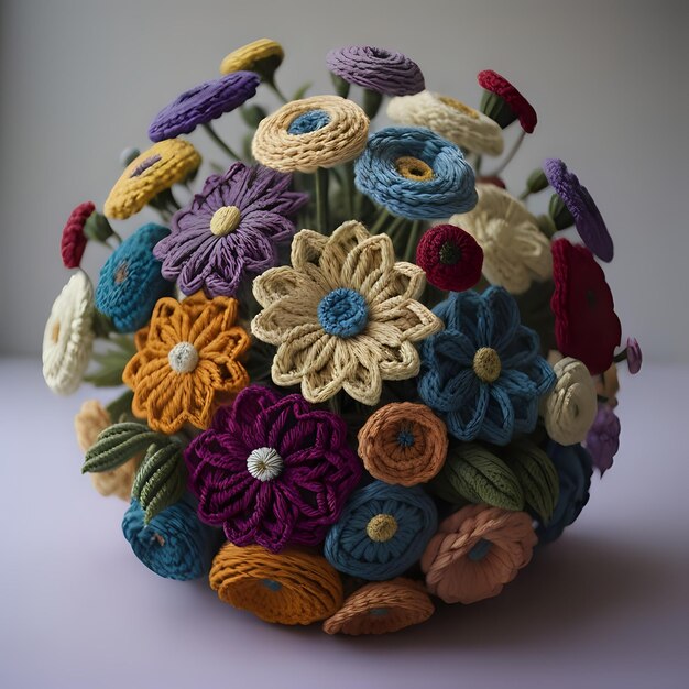 Foto un bouquet di fiori fatto a maglia fatto a mano