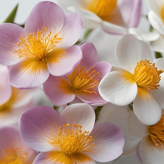 灰色の背景のクロカスの花束 春の花