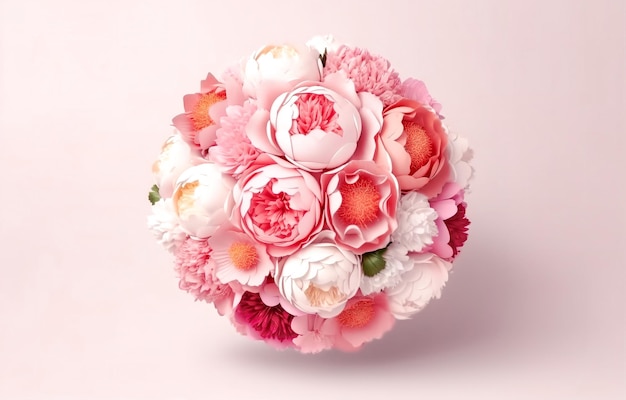Bouquet of dahlias and roses on a white background