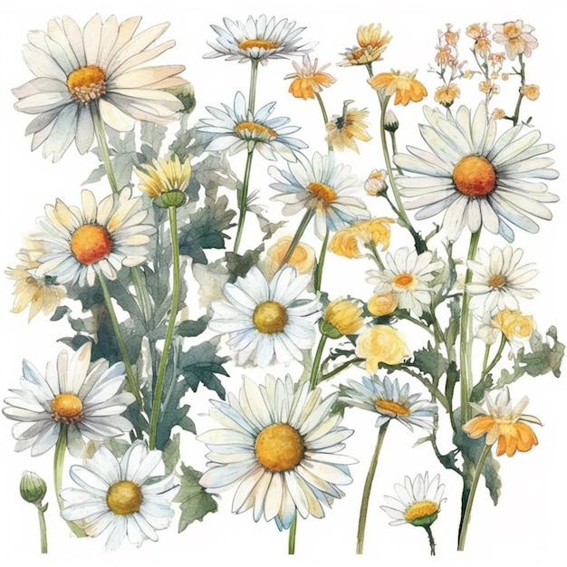 A bouquet of daisies on a white background.