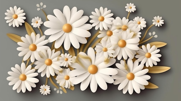 A bouquet of daisies with a gold ball on the bottom.