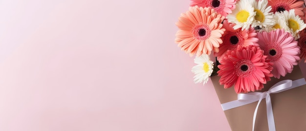 A bouquet of daisy flowers on a background with copy space