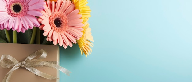 A bouquet of daisy flowers on a background with copy space