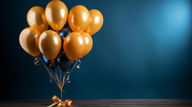 Bouquet of Dark Blue and Gold balloons on Solid Background