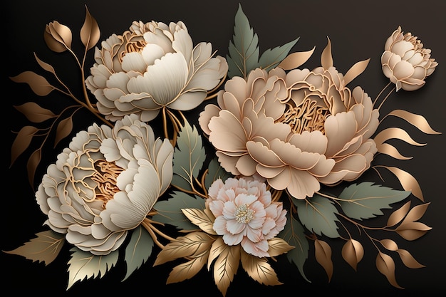 Bouquet of delicate peonies on a dark background AI