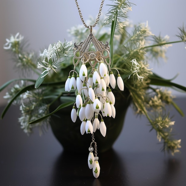 Photo bouquet of delicate snowdrops with martisor talisman