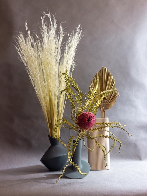 Bouquet of dried flowers in a vase