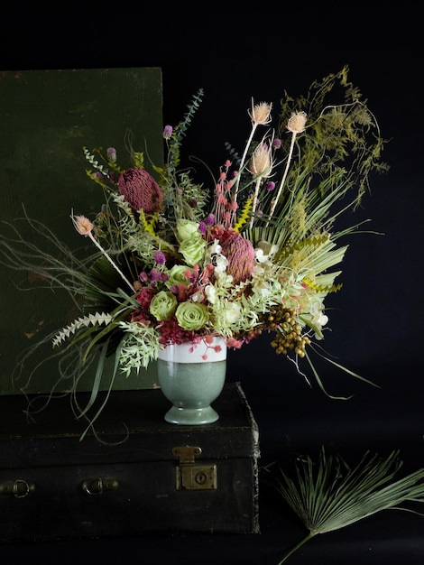 Bouquet of dried flowers in a vase