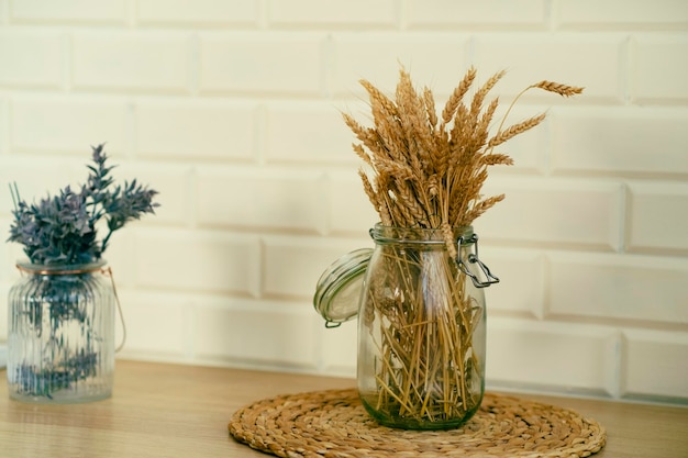 Bouquet of dried wheat Dried flowers in room Home decor