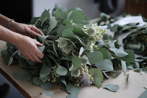 配達の準備ができたユーカリの花束