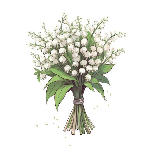 The bouquet features lily of the valley on a white background Illustration Generative AI