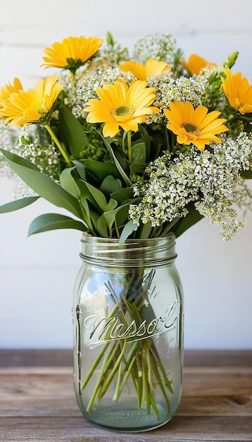 A bouquet of flowers arranged in a mason jar perfect for adding a rustic and homey vibe