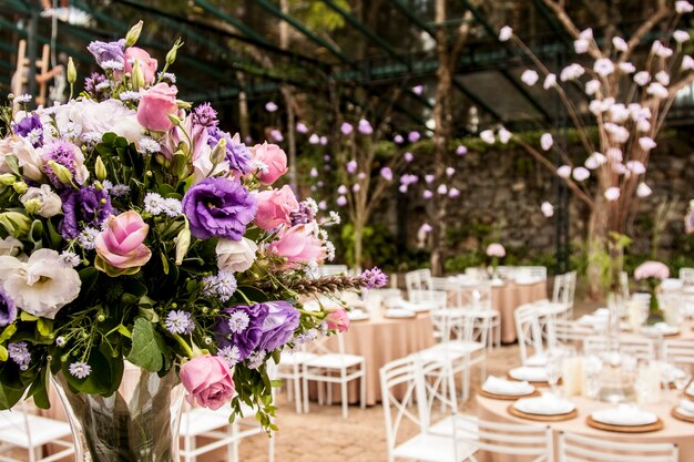 Bouquet of flowers in a ballroom party