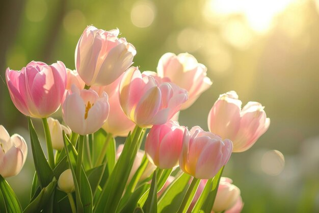 A bouquet of flowers bathed in soft sunlight