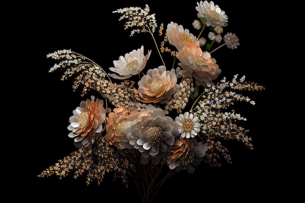 Bouquet of flowers on a black background Generative AI