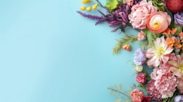 A bouquet of flowers on a blue background