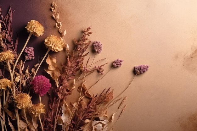 A bouquet of flowers on a brown background