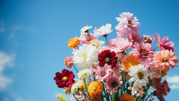 Bouquet of flowers colorful with a blue sky and cloud