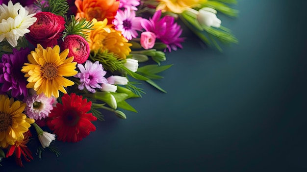 A bouquet of flowers on a dark background