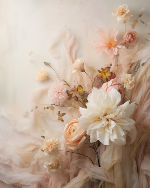 A bouquet of flowers displayed against a pristine white backdrop