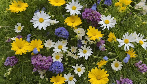Photo a bouquet of flowers in a garden with a bouquet of daisies