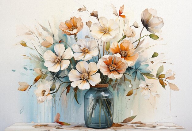 Photo bouquet of flowers in a glass vase still life painting flowers of autumn vase of flowers