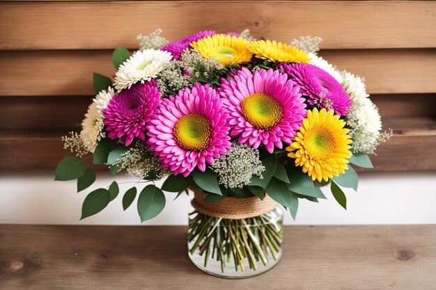 A bouquet of flowers in a glass vase