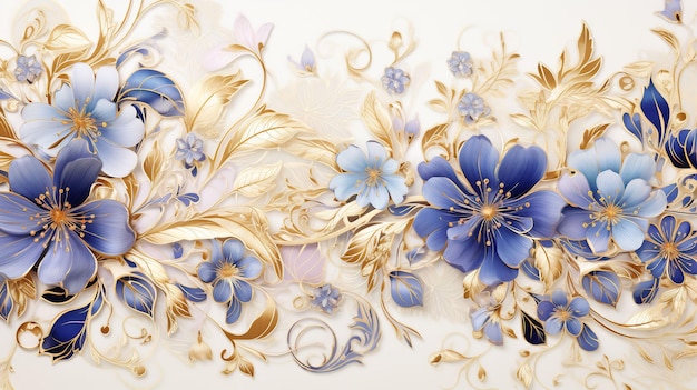 a bouquet of flowers in gold and blue