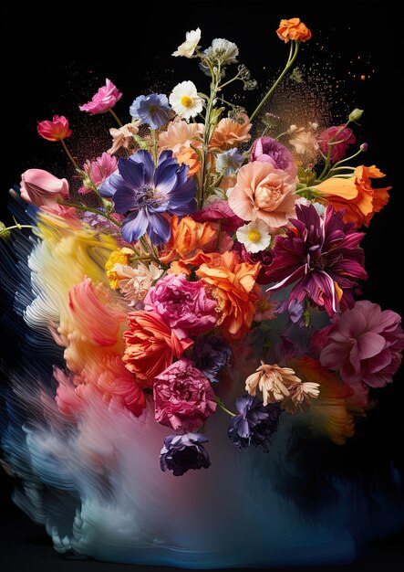 Photo a bouquet of flowers is shown with a multicolored background