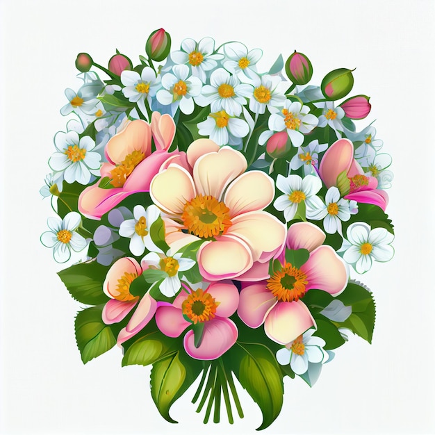 A bouquet of flowers is on a white background.