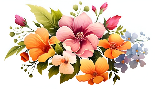 Bouquet of flowers isolated on white background illustration
