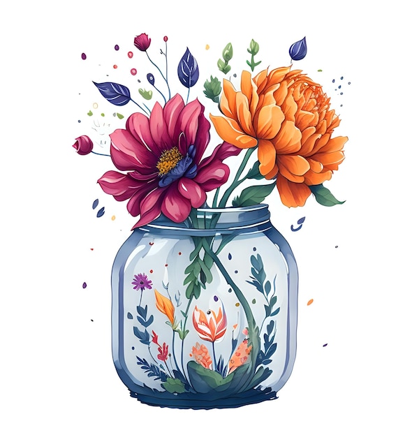 A bouquet of flowers in a jar