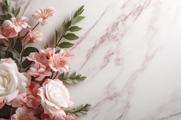 Photo a bouquet of flowers on a marble background
