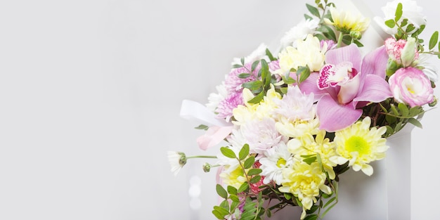 Bouquet of flowers - orchids and chrysanthemums. 