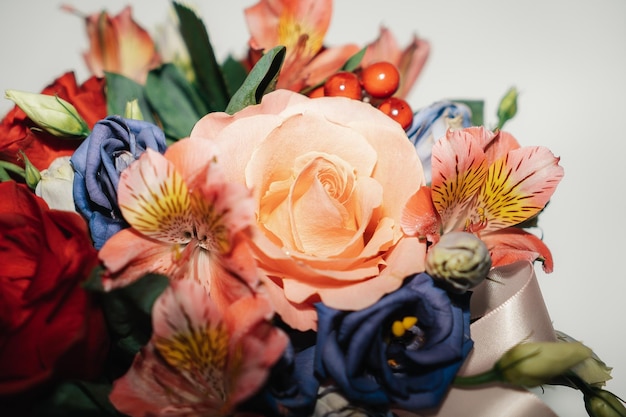 Bouquet of flowers in a paper box