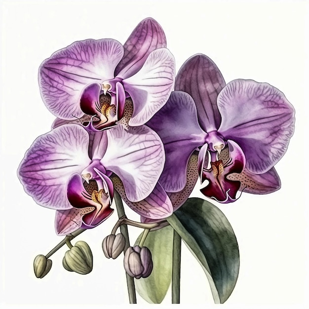 Bouquet of flowers phalaenopsis orchids watercolor illustration generative ai