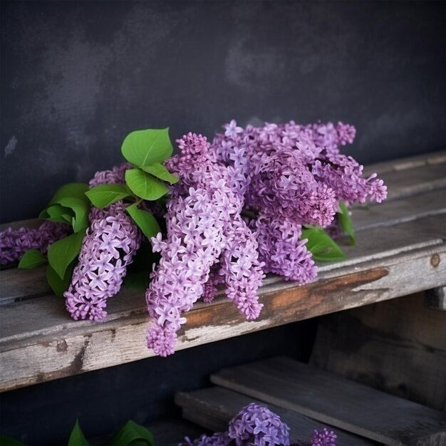 Bouquet Of Flowers Of Purple Lilac Lies On An Old Book