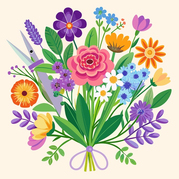 A bouquet of flowers and a ribbon with a ribbon around it