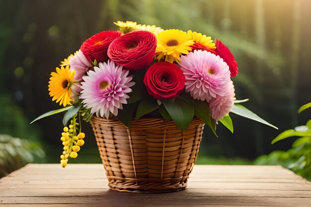 太陽の下でテーブルの上に花束