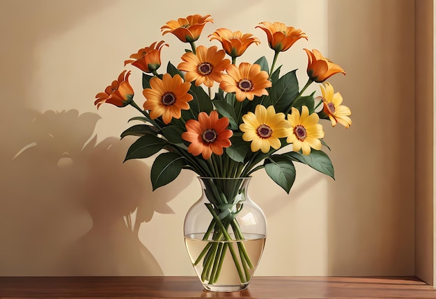 Bouquet of flowers in vase on the table in the room