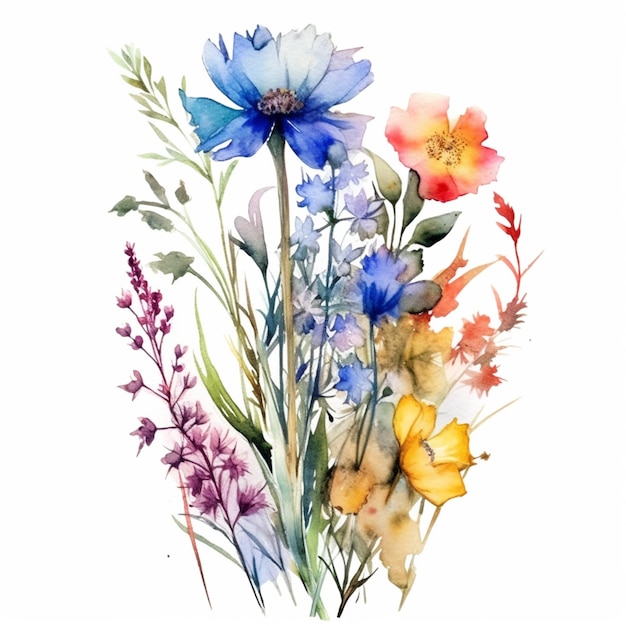 A bouquet of flowers in a watercolor style.