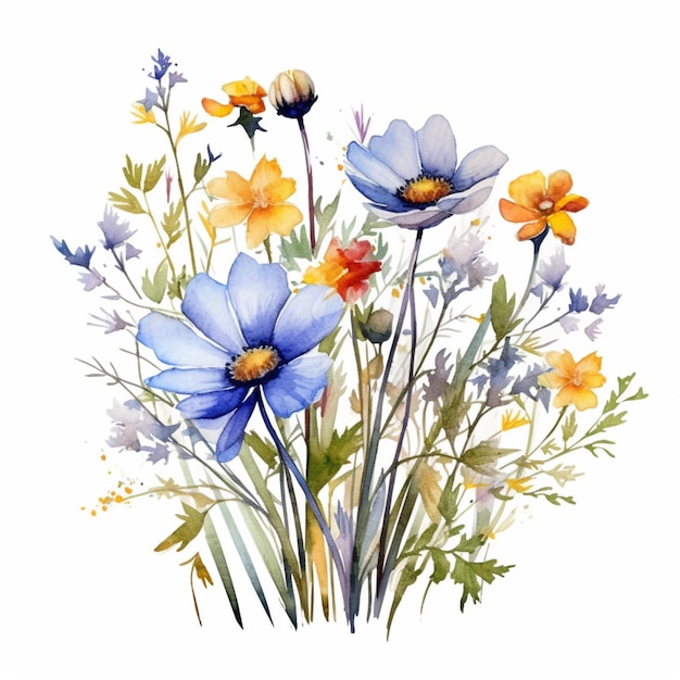 A bouquet of flowers in watercolors