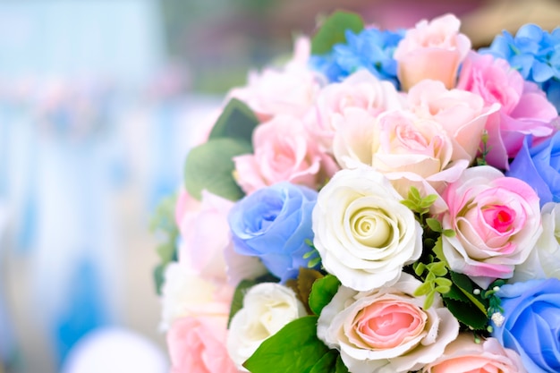 bouquet of flowers and wedding blur background